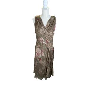 Vintage Lauren Ralph Lauren Silk Floral Midi Dress Women's 10 Brown Faux Wrap